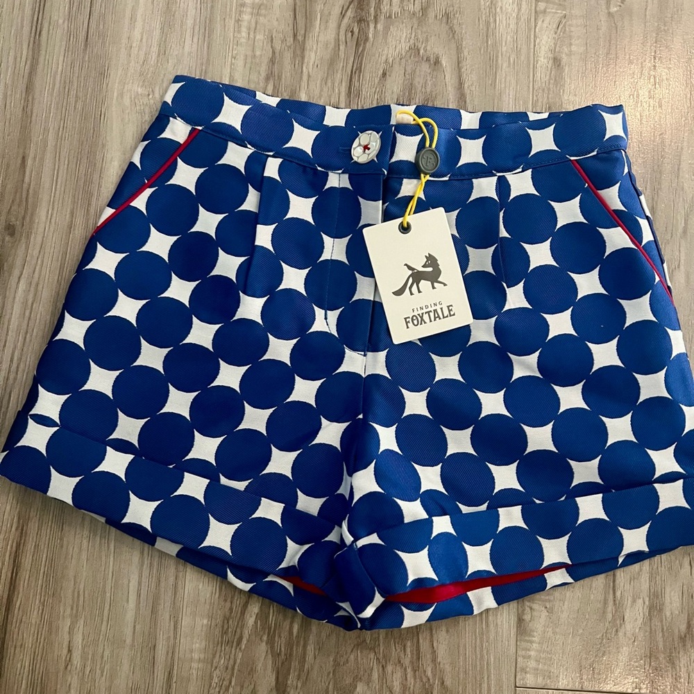 Finding Foxtale Girls Blue Polka Dot Shorts with red accents